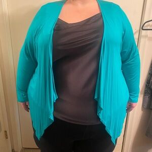 torrid Plus-Size Open Front Waterfall Cardigan, Teal, Size 5X